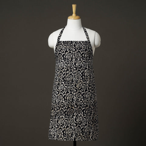 Black Hand Batik Printed Cotton Apron with Pocket 