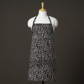 Black Hand Batik Printed Cotton Apron with Pocket 