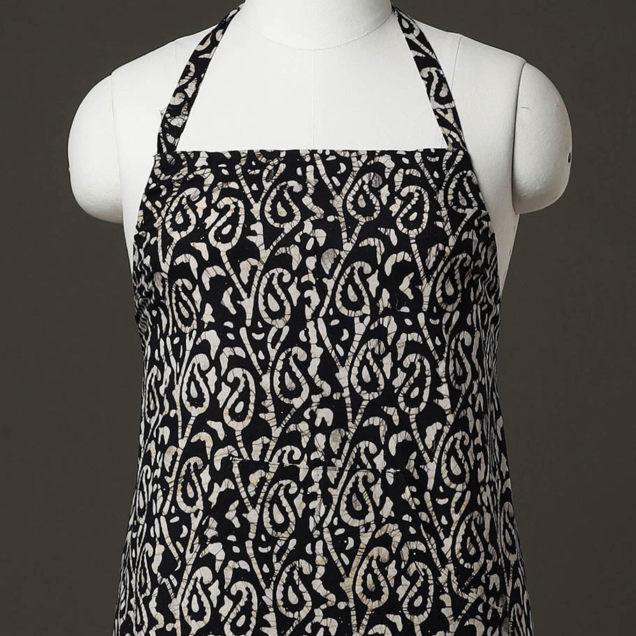Black Hand Batik Printed Cotton Apron with Pocket 