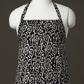 Black Hand Batik Printed Cotton Apron with Pocket 