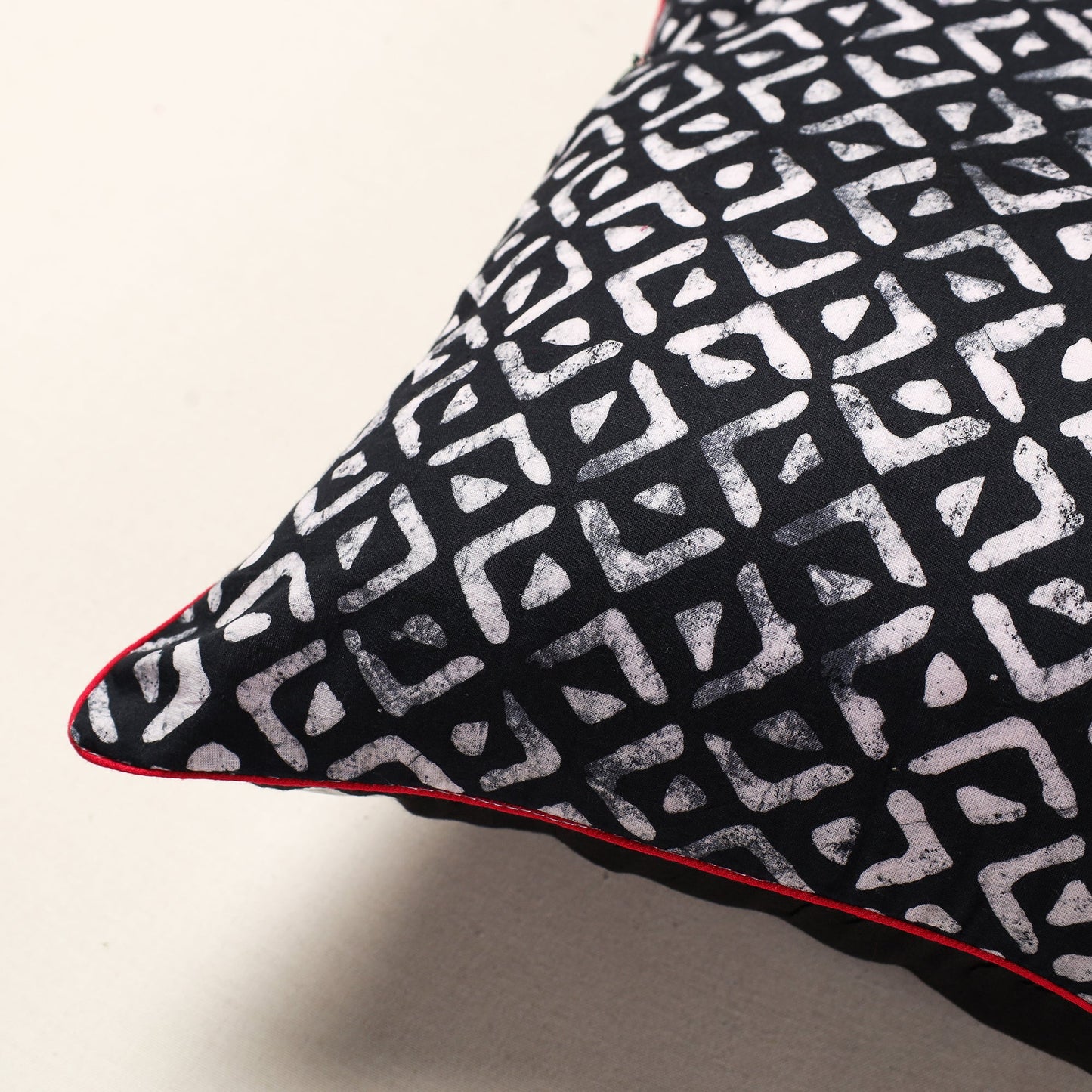 Black Hand Batik Printed Cotton Cushion Cover