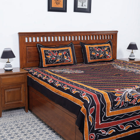  Hand Batik Printed Cotton Double Bed Cover with Pillow Covers 