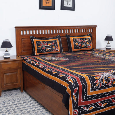  Hand Batik Printed Cotton Double Bed Cover with Pillow Covers 