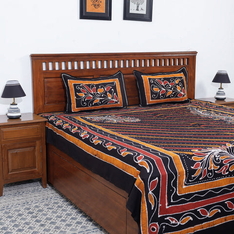  Hand Batik Printed Cotton Double Bed Cover with Pillow Covers 