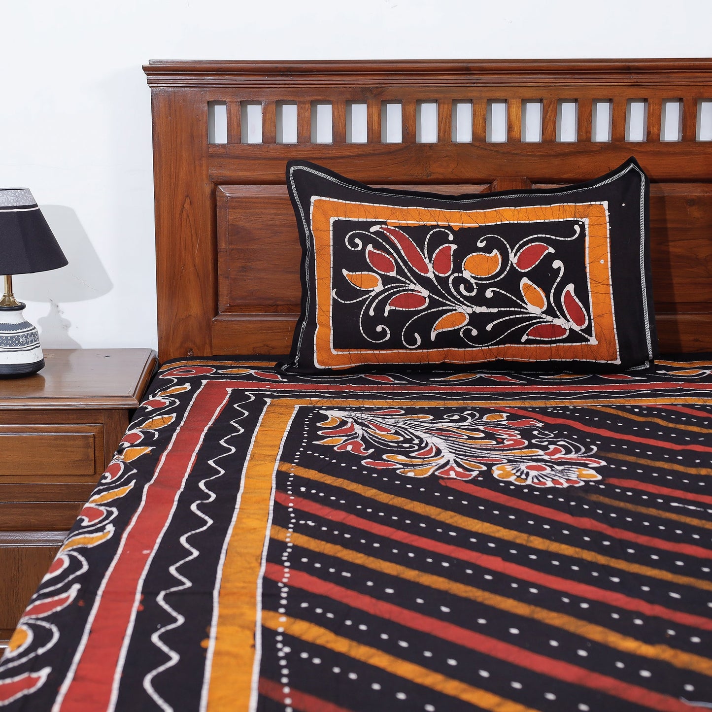  Hand Batik Printed Cotton Double Bed Cover with Pillow Covers 