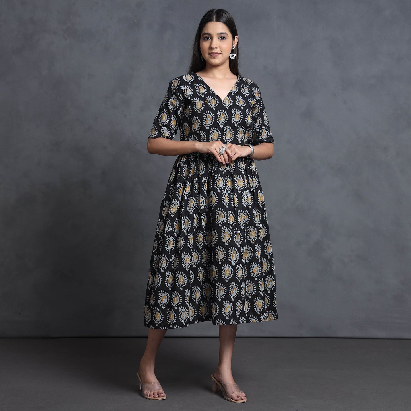 Buy Hand Batik Printed Cotton Flared Gher Dress Online l iTokri.com