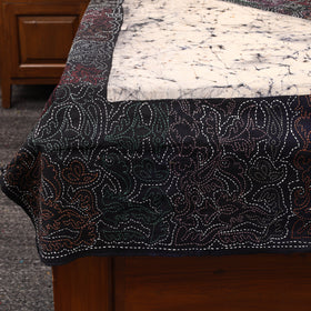 Black - Hand Batik Printed Cotton Kantha Work Bedsheet 01