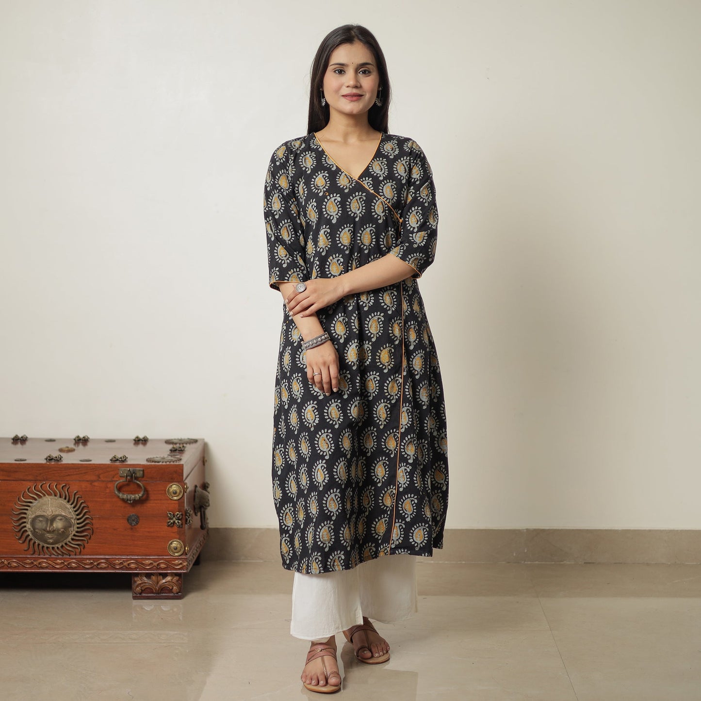  Hand Batik Printed Cotton A-Line Kurta for Women