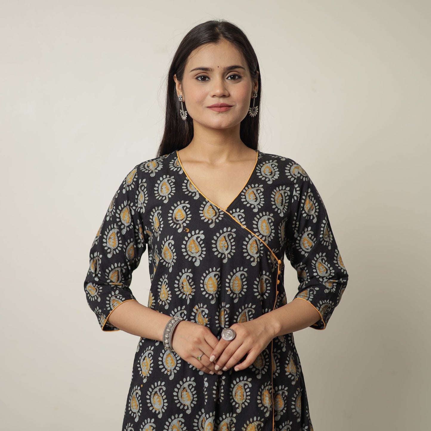  Hand Batik Printed Cotton A-Line Kurta for Women