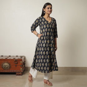  Hand Batik Printed Cotton A-Line Kurta for Women
