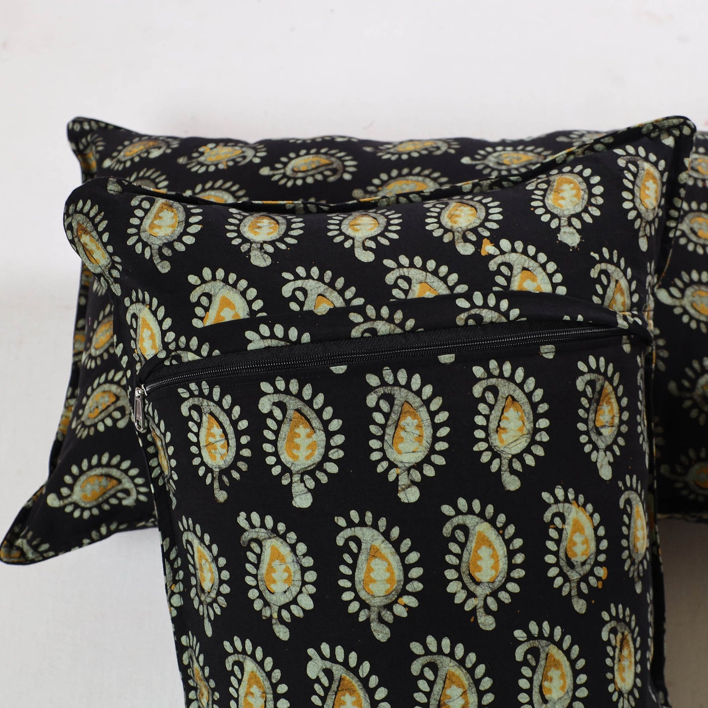 Black - hand batik printed cotton pillow cover (set of 2)