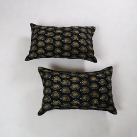 Black - hand batik printed cotton pillow cover (set of 2)