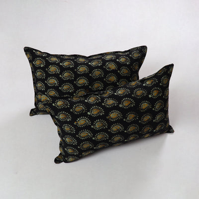 Black - hand batik printed cotton pillow cover (set of 2)