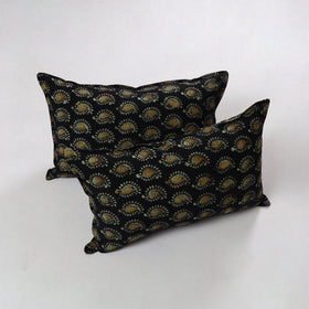 Black - hand batik printed cotton pillow cover (set of 2)