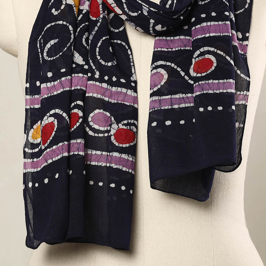 Black - hand batik printed mul cotton stole 23 - handcrafted