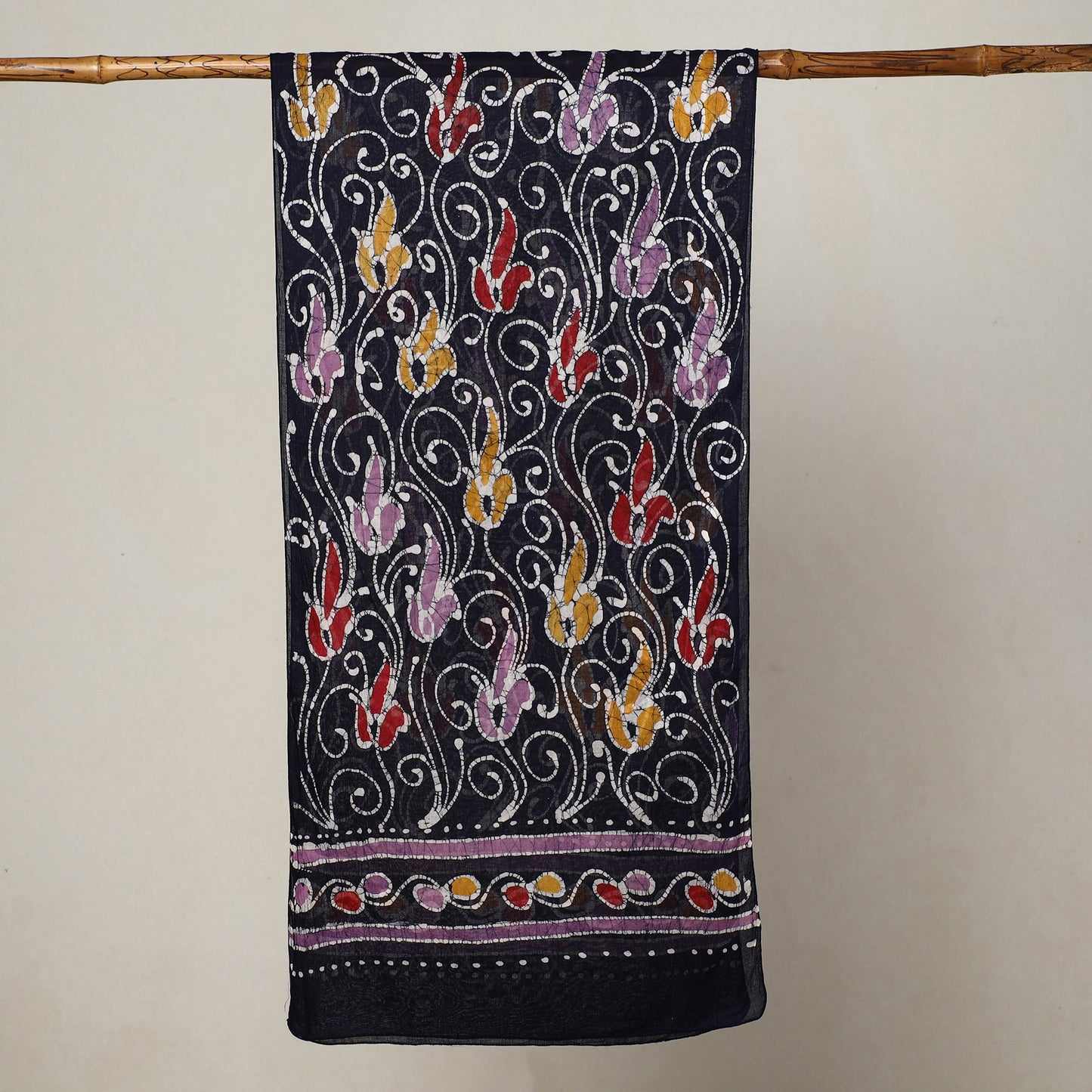 Black - hand batik printed mul cotton stole 23 - handcrafted