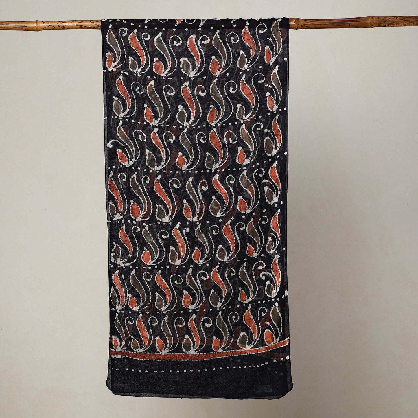 Black - hand batik printed mul cotton stole 25 - handcrafted