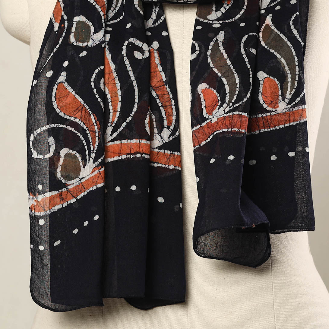 Black - hand batik printed mul cotton stole 25 - handcrafted