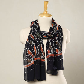 Black - hand batik printed mul cotton stole 25 - handcrafted