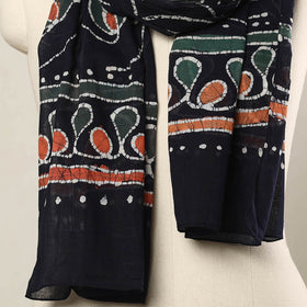 Black - hand batik printed mul cotton stole 77 - handcrafted