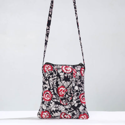 Black Hand Batik Printed Quilted Cotton Sling Bag 13