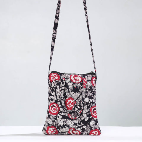 Black Hand Batik Printed Quilted Cotton Sling Bag 13