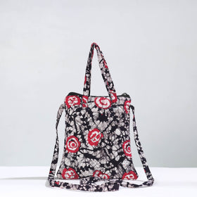 Black Hand Batik Printed Quilted Cotton Sling Bag 13