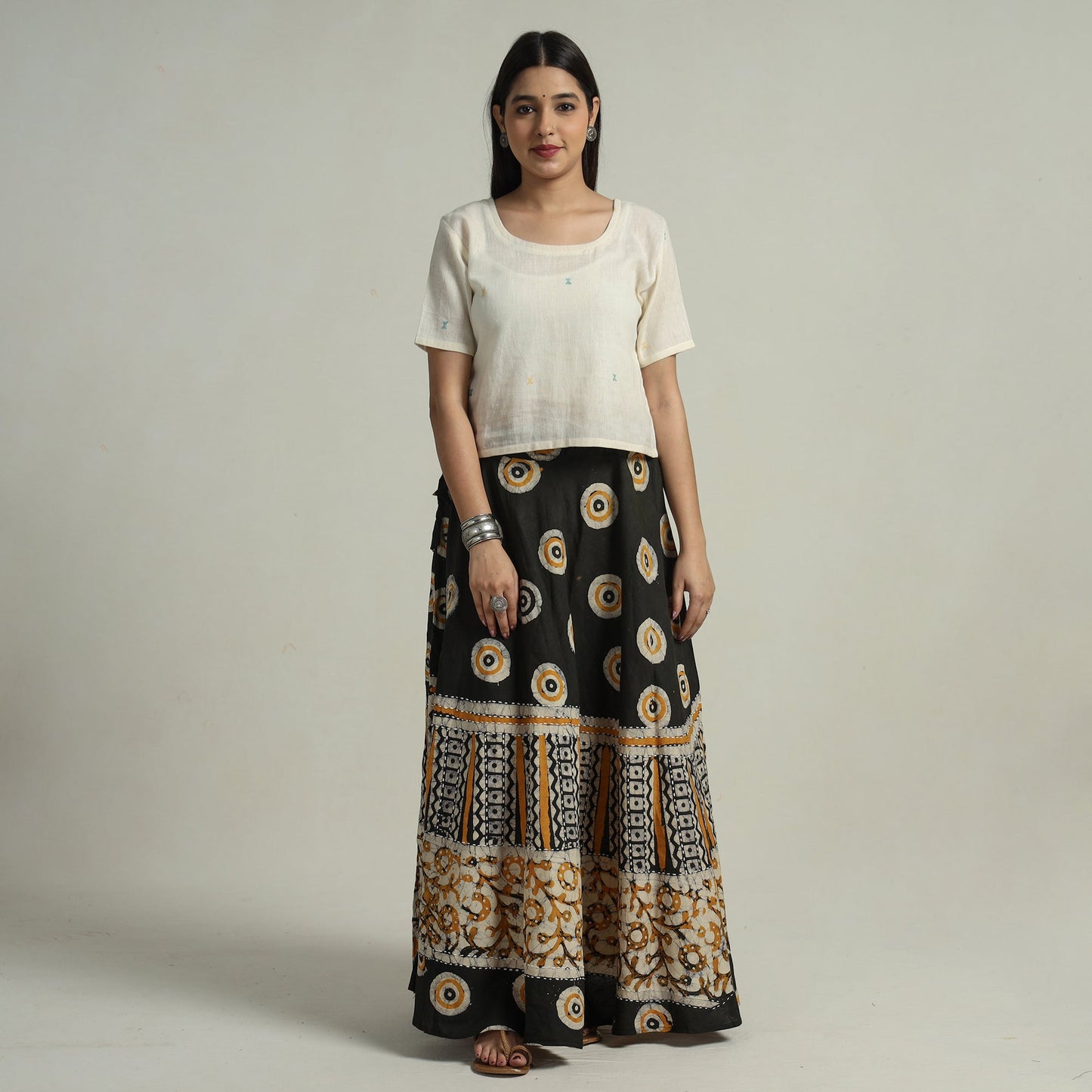 Buy Hand Batik Printed Running Stitch Cotton Long Skirt 84 Online l iTokri.com