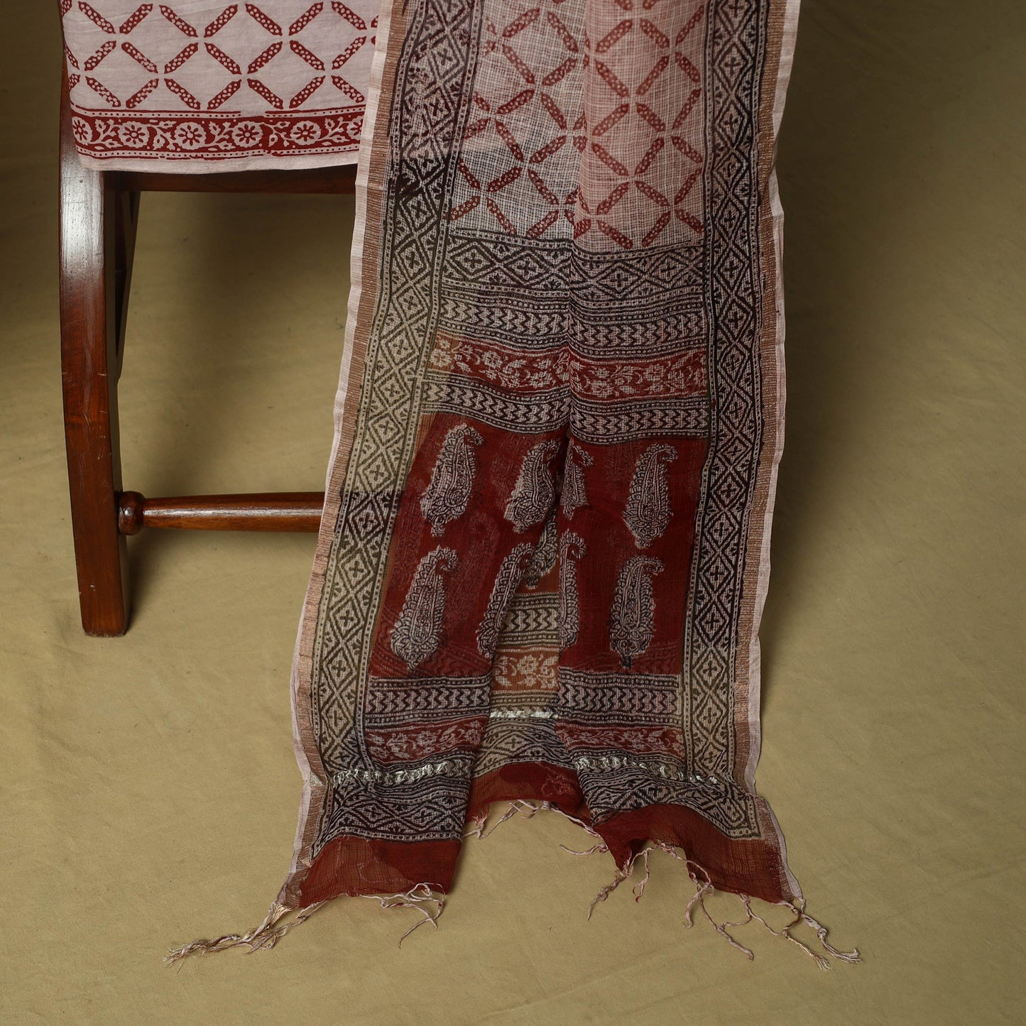 Hand block bagh print cotton 3pc unstitched dress material