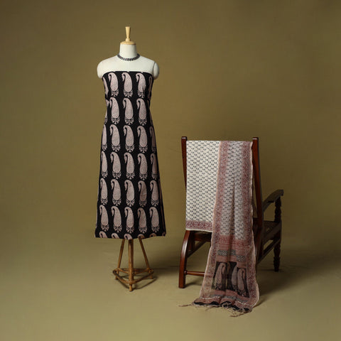 Hand block bagh print cotton 3pc unstitched dress material
