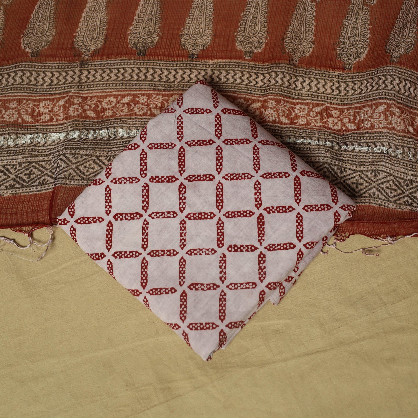 Hand block bagh print cotton 3pc unstitched dress material