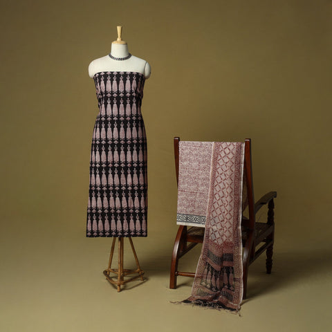 Hand block bagh print cotton 3pc unstitched dress material