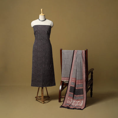 Black - hand bagh natural dyed cotton 3pc unstitched dress