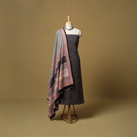 Black - hand bagh natural dyed cotton 3pc unstitched dress