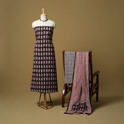 Black - hand bagh natural dyed cotton 3pc unstitched dress