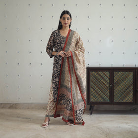 Buy Black Hand Block Bagru Print Chanderi Silk Kurta Set