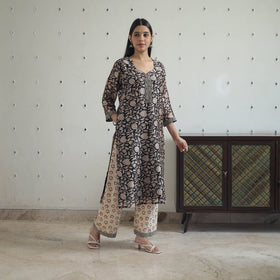 Buy Black Hand Block Bagru Print Chanderi Silk Kurta Set