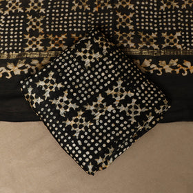 Black - 3pc chanderi silk unstitched hand batik dress