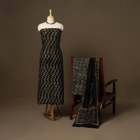 Black - 3pc chanderi silk unstitched hand batik dress