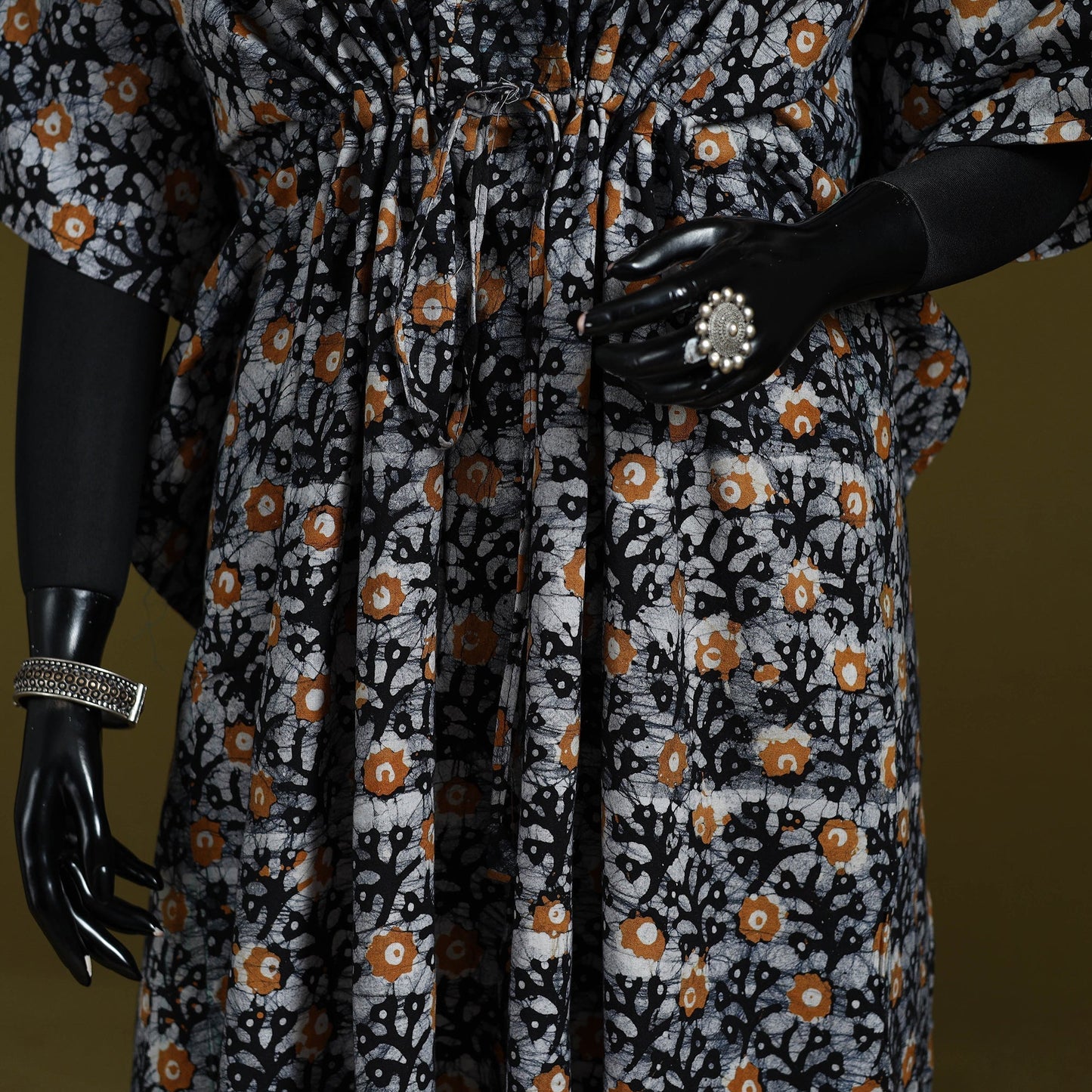 Hand batik cotton long kaftan 02 - handcrafted