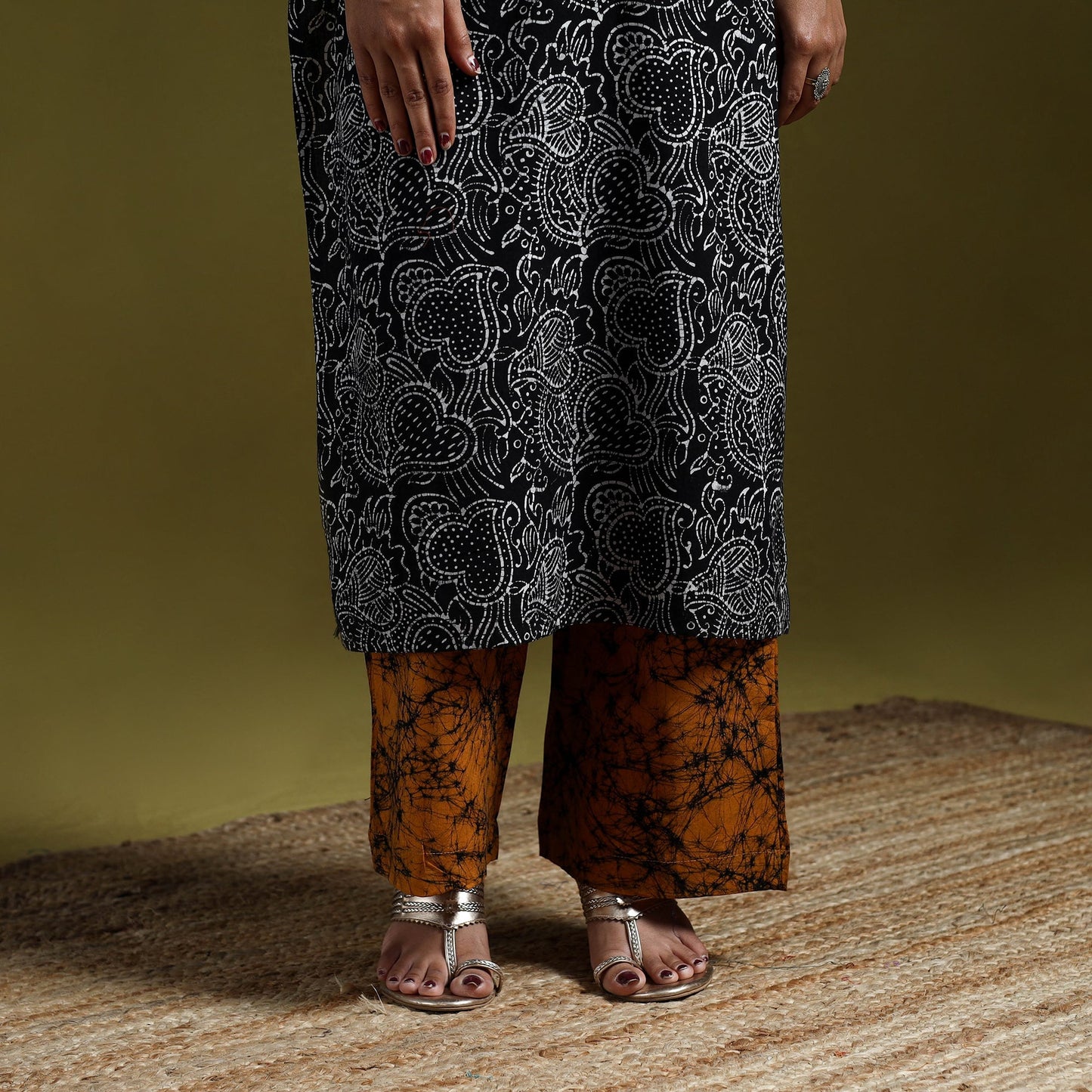 Hand block batik print cotton suit set with dupatta