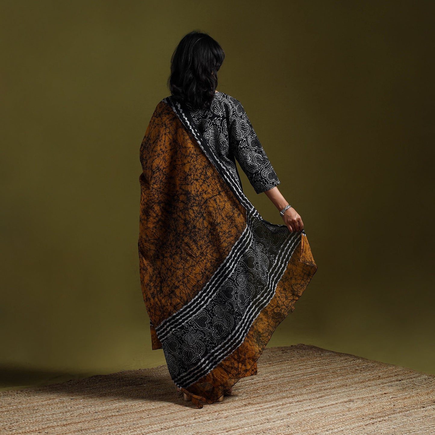 Hand block batik print cotton suit set with dupatta