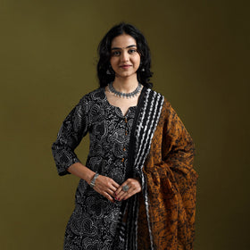 Hand block batik print cotton suit set with dupatta