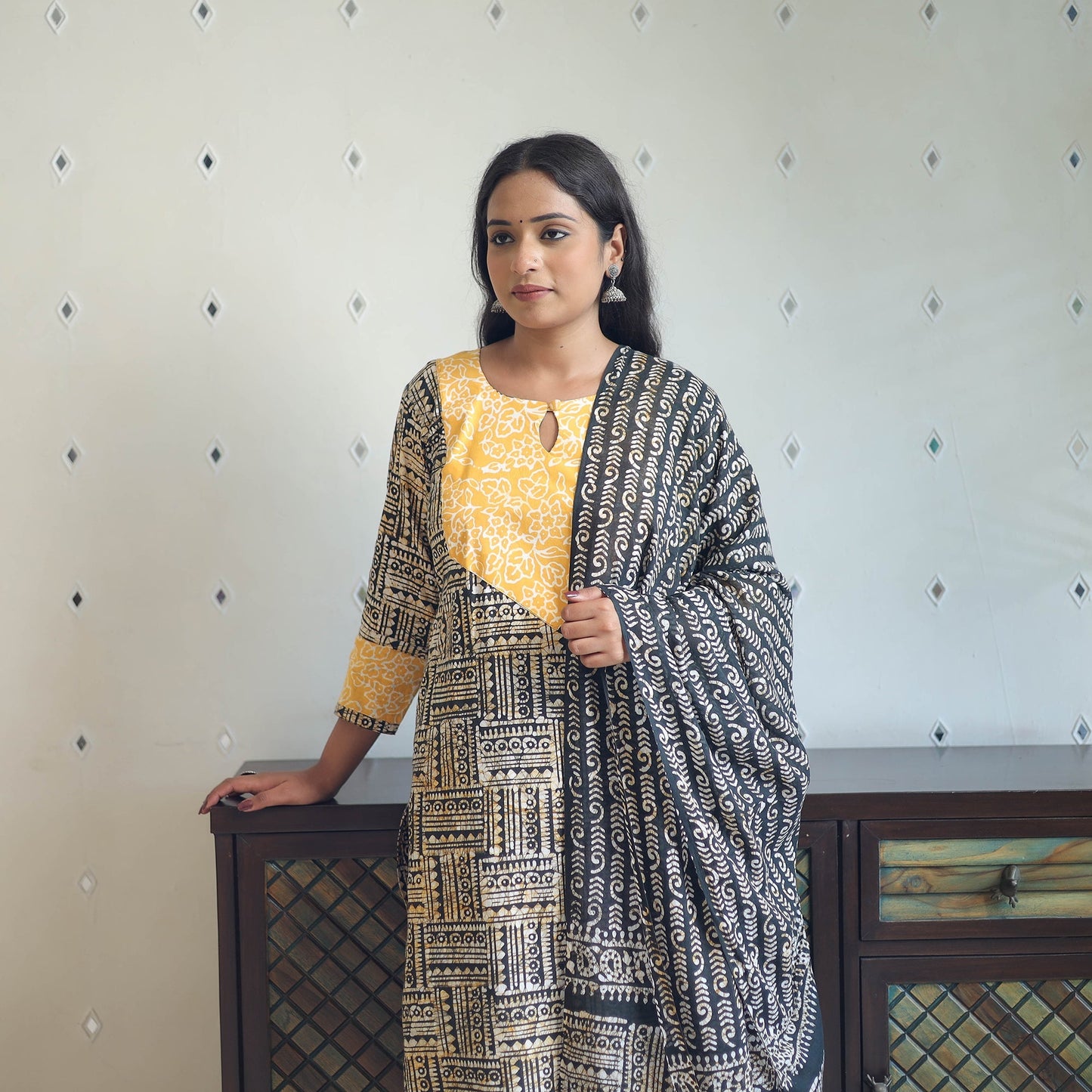 Buy Black Batik Print Kurti Set – Cotton Suit Online