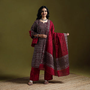 Hand block batik print cotton suit set with dupatta