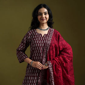 Hand block batik print cotton suit set with dupatta