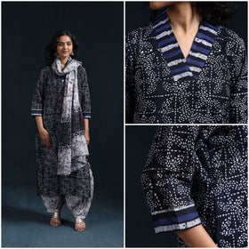 Hand batik cotton suit set with dupatta for women 12