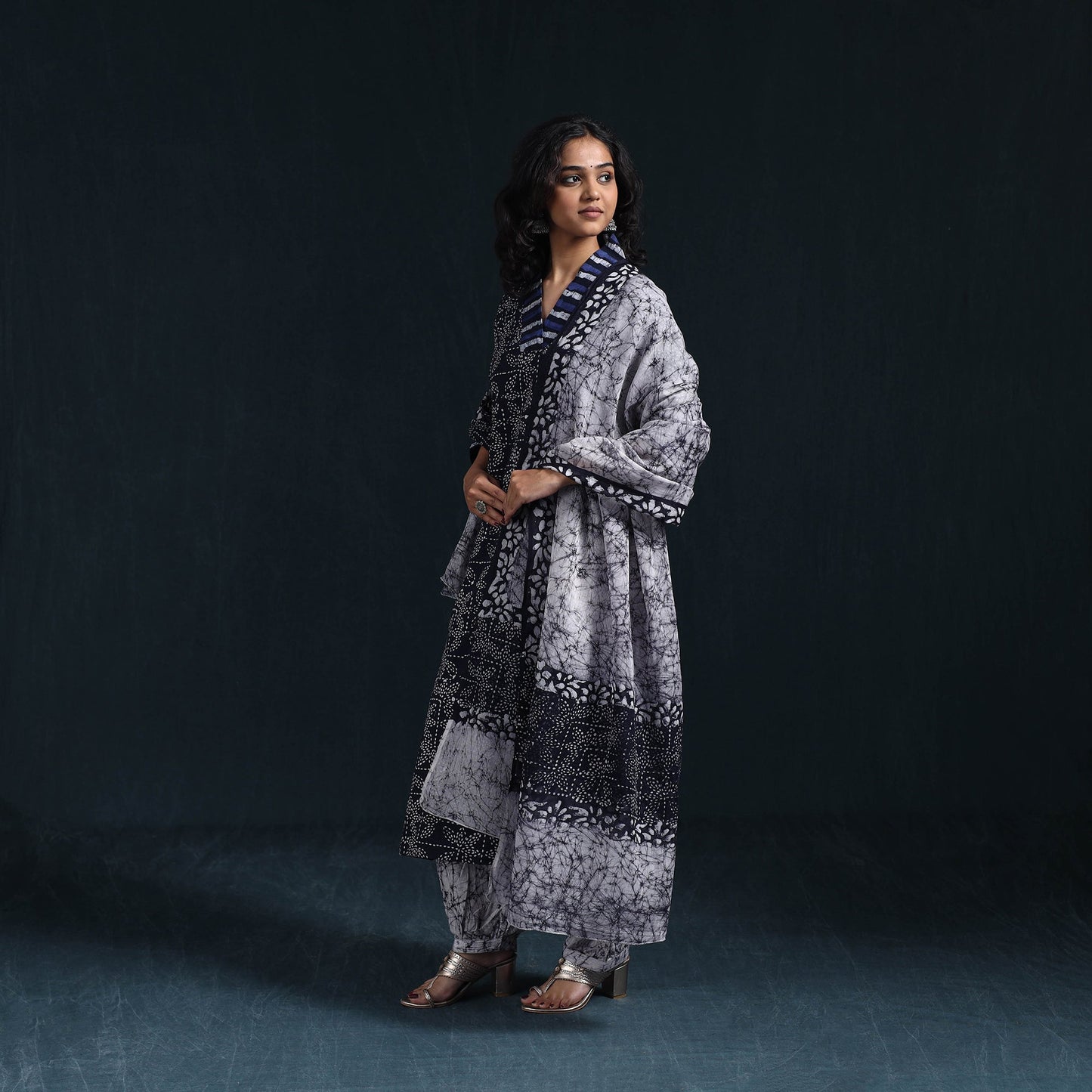 Hand batik cotton suit set with dupatta for women 12