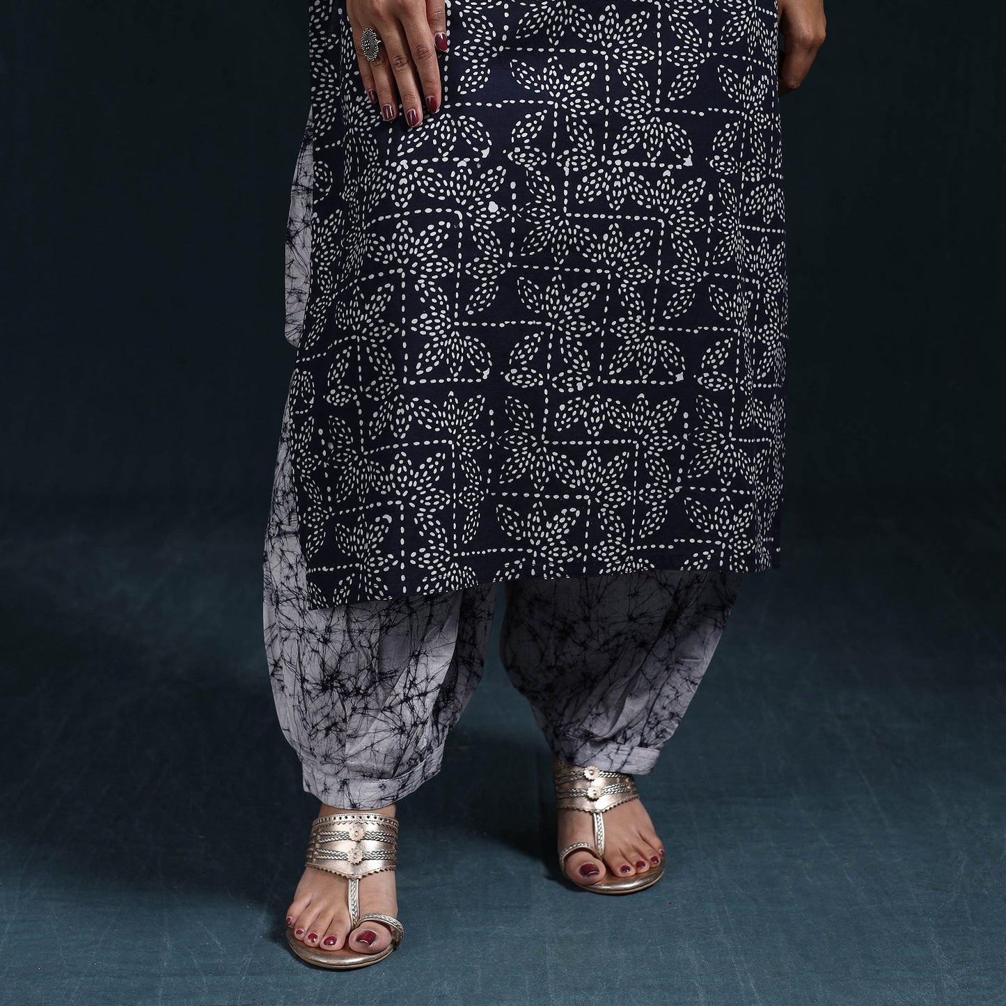 Hand batik cotton suit set with dupatta for women 12