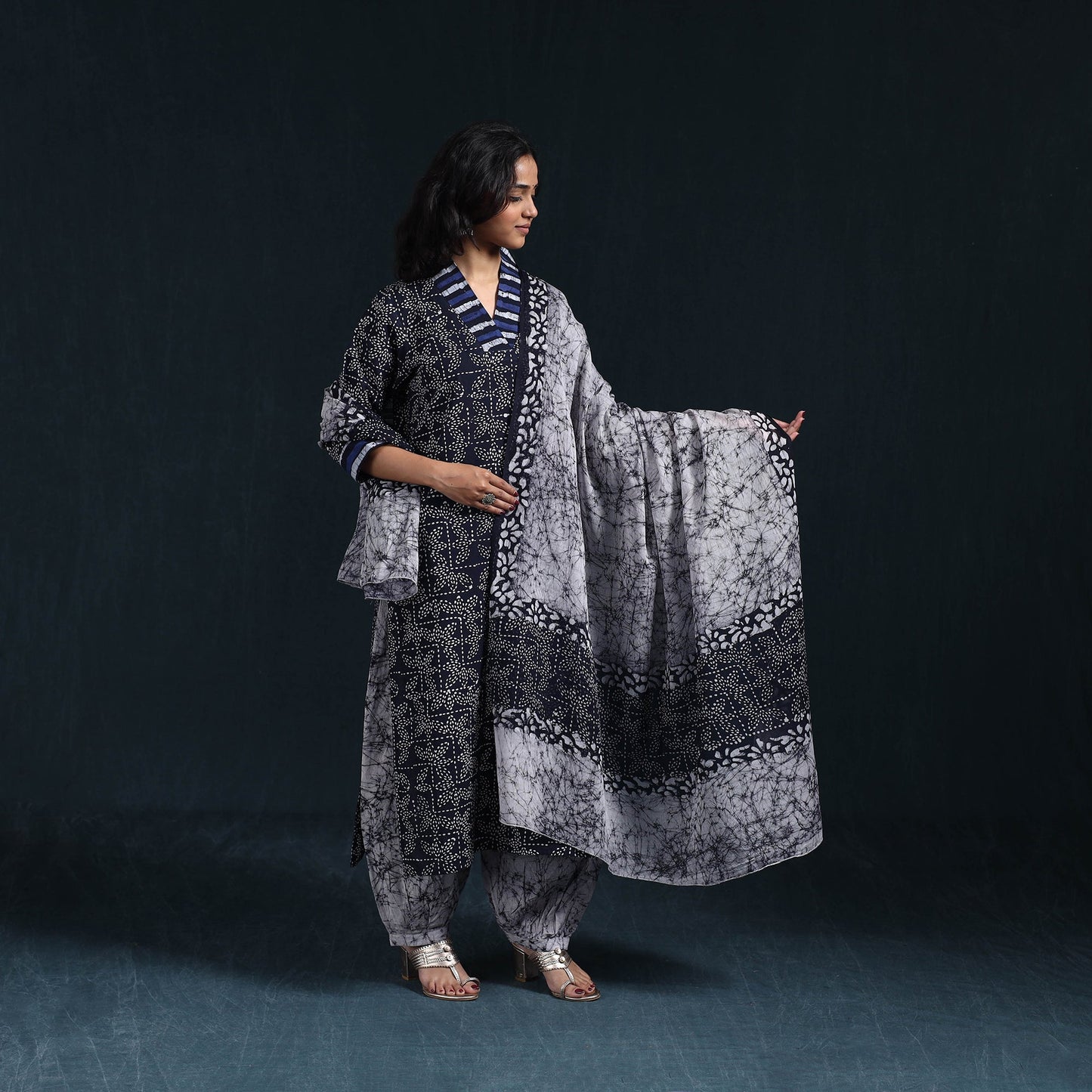 Hand batik cotton suit set with dupatta for women 12